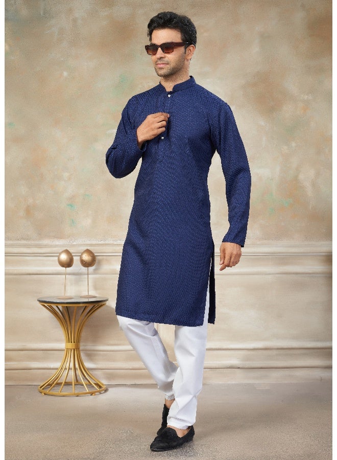 OUTLUK Navy Blue Cotton Kurta Pajama for Men - Image 3